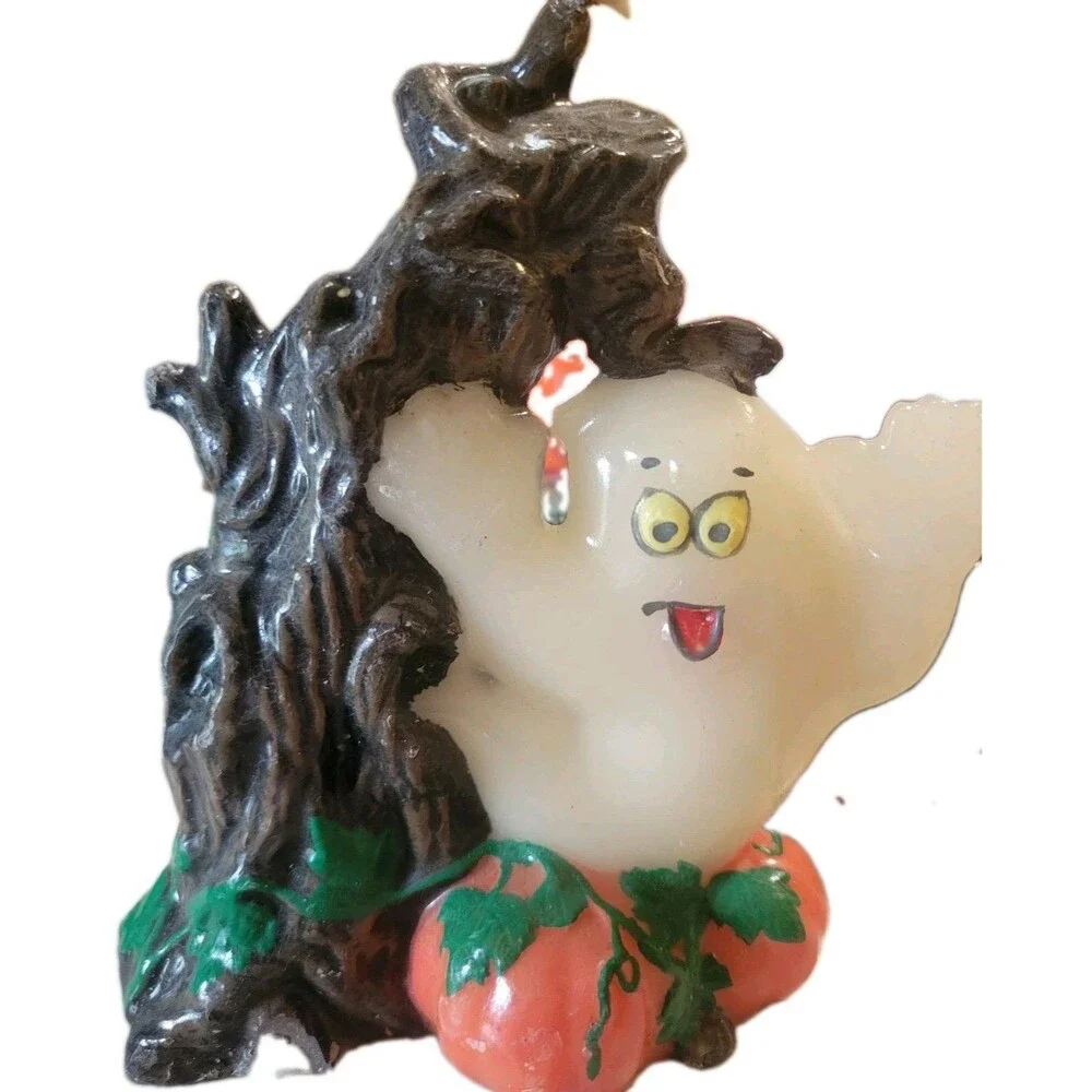 Vtg Halloween Candles Holiday Decor Ghost Witch Jack O Lantern Black Cat Russ